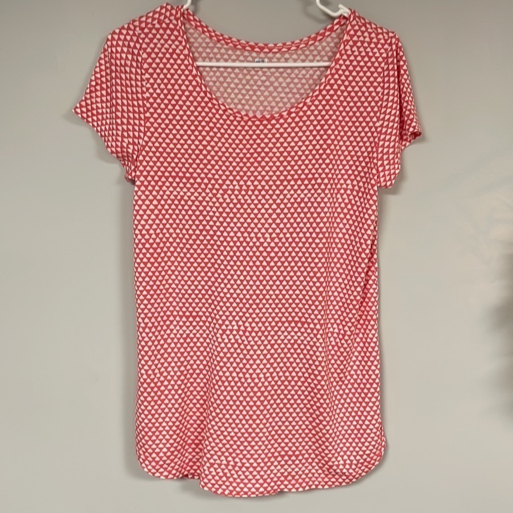 Gap Coral/ white  scoop neck Tee shirt women’s,   extra long curved hemline, S